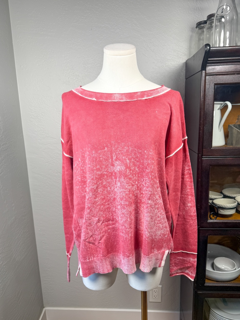 Sundance Pink Lightweight Cotton Knit Ombre Raw Edge Sweater Size XS